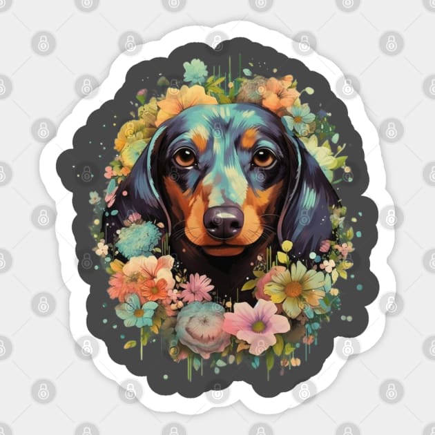 Floral Furry Friend: Vintage Dachshund Delight ' Sticker by blackjackdavey